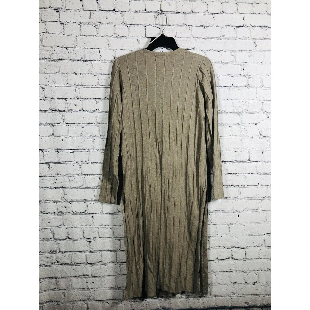 Tahari Women Ribbed Knit Cardigan Sweater V-Neck Button Front Tan Beige Size S